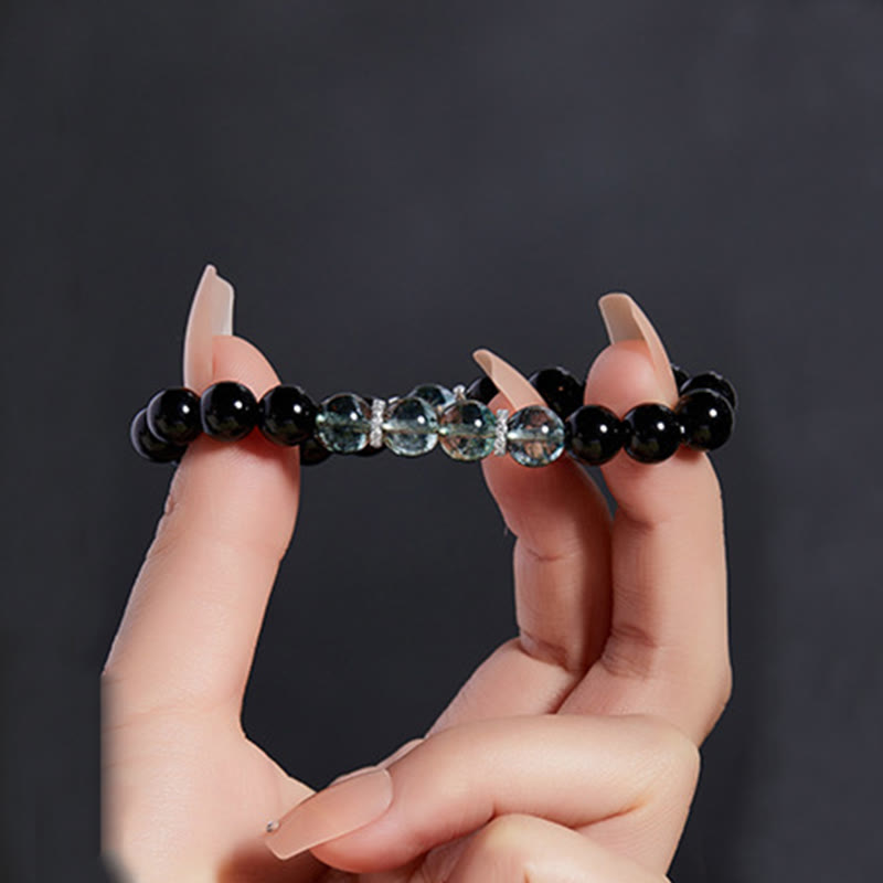 Nimara Ritual 925 Sterling Silver Black Obsidian Green Phantom Strength Bracelet