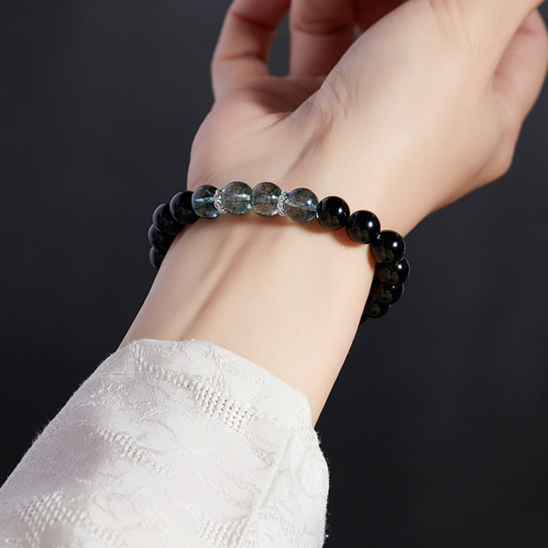 Nimara Ritual 925 Sterling Silver Black Obsidian Green Phantom Strength Bracelet