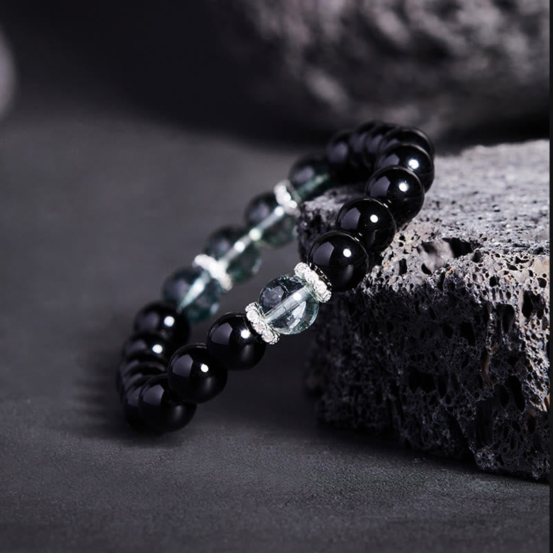Nimara Ritual 925 Sterling Silver Black Obsidian Green Phantom Strength Bracelet
