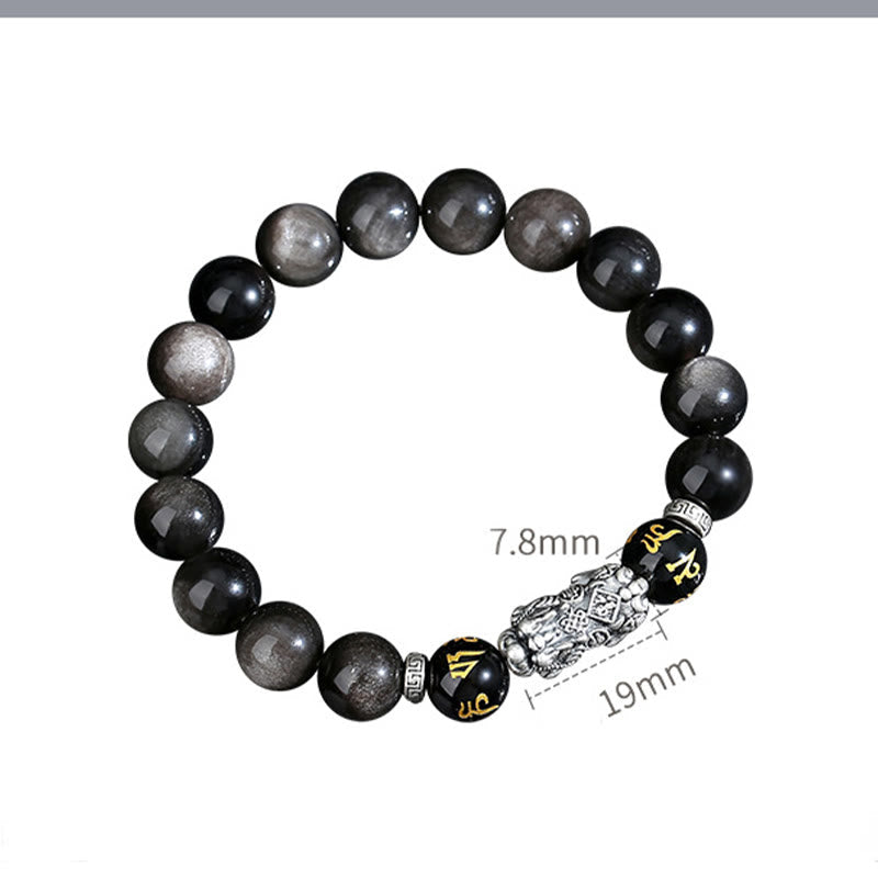 Nimara Ritual 999 Sterling Silver PiXiu Natural Black Obsidian Strength Bracelet