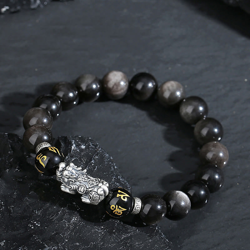 Nimara Ritual 999 Sterling Silver PiXiu Natural Black Obsidian Strength Bracelet