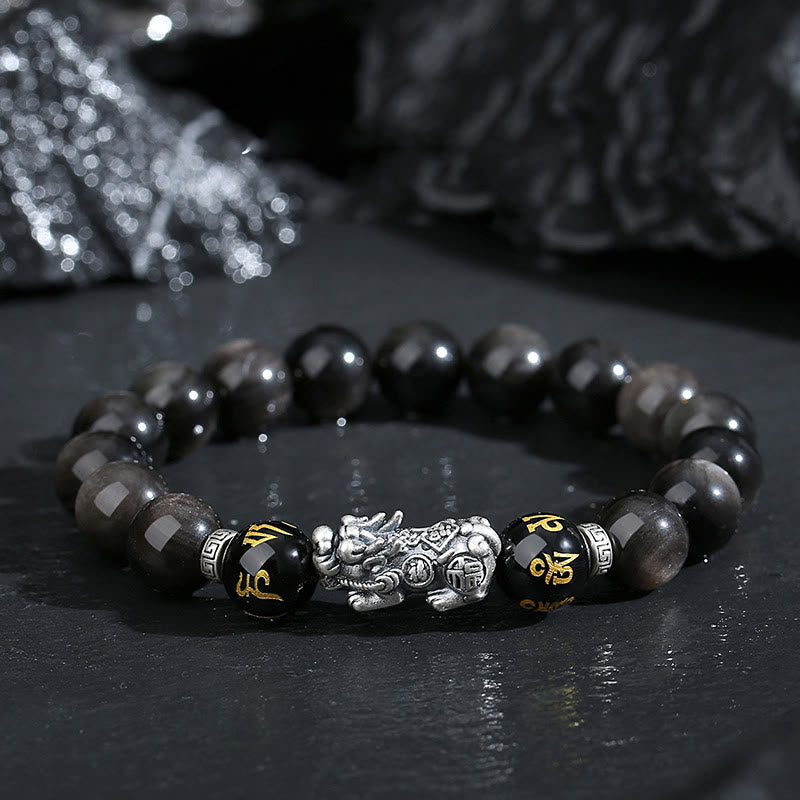 Nimara Ritual 999 Sterling Silver PiXiu Natural Black Obsidian Strength Bracelet