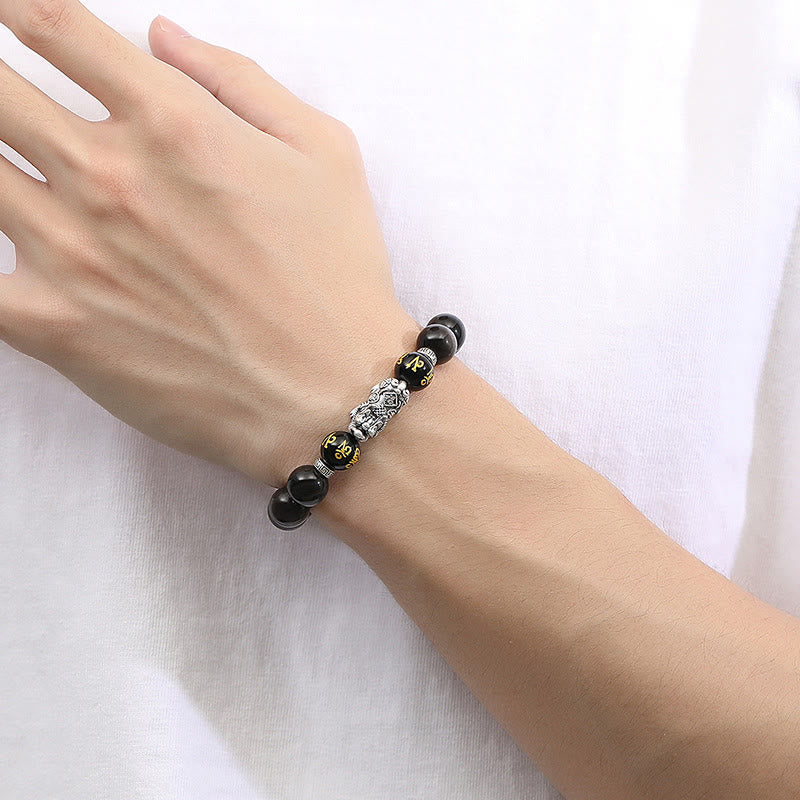 Nimara Ritual 999 Sterling Silver PiXiu Natural Black Obsidian Strength Bracelet