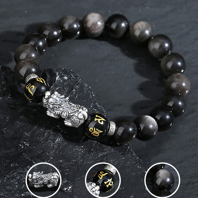 Nimara Ritual 999 Sterling Silver PiXiu Natural Black Obsidian Strength Bracelet