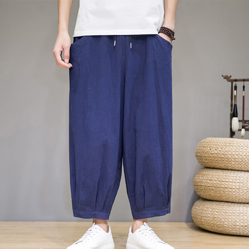Nimara Ritual Simple Cotton Men's Cropped Capri Harem Pants With Pockets
