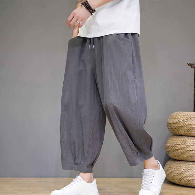 Nimara Ritual Simple Cotton Men's Cropped Capri Harem Pants With Pockets