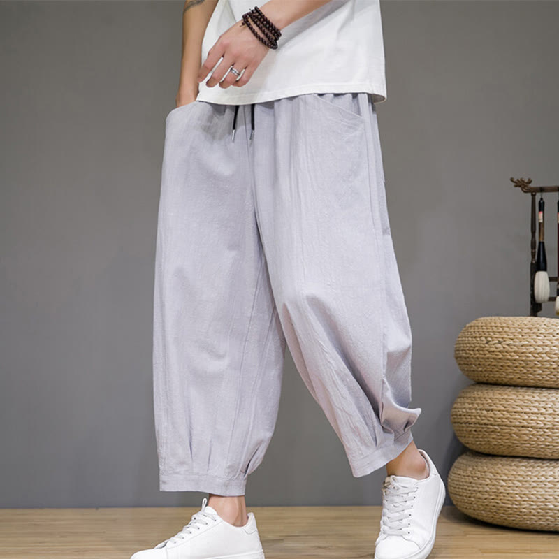 Nimara Ritual Simple Cotton Men's Cropped Capri Harem Pants With Pockets