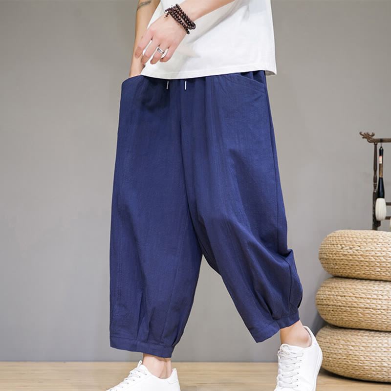 Nimara Ritual Simple Cotton Men's Cropped Capri Harem Pants With Pockets