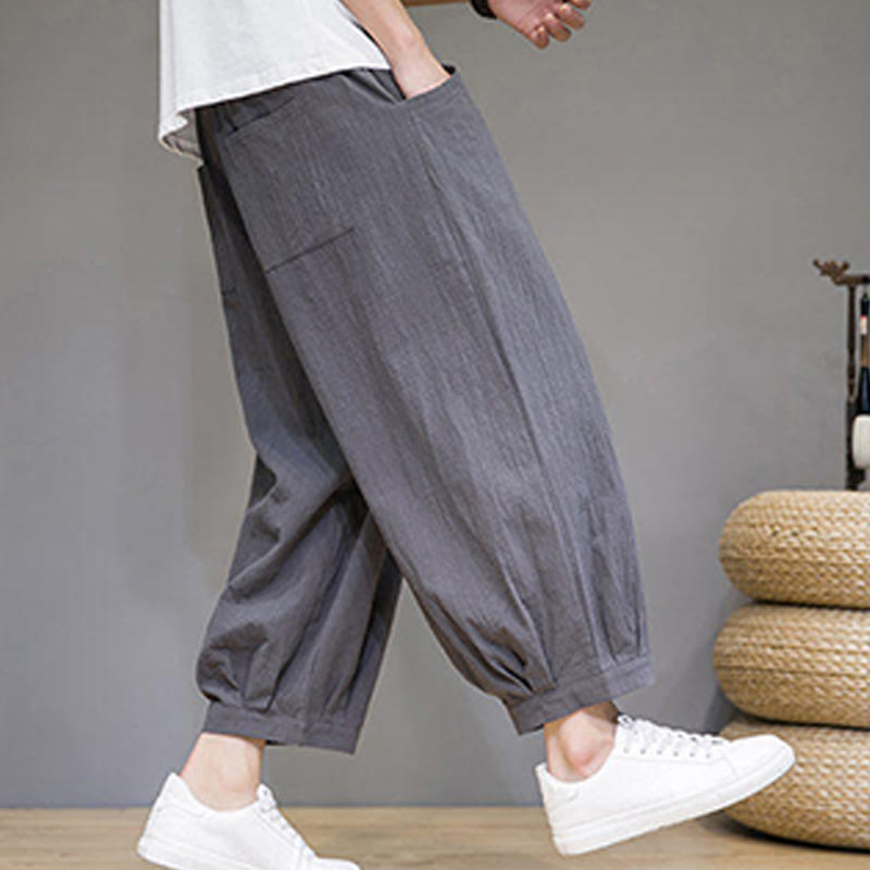 Nimara Ritual Simple Cotton Men's Cropped Capri Harem Pants With Pockets