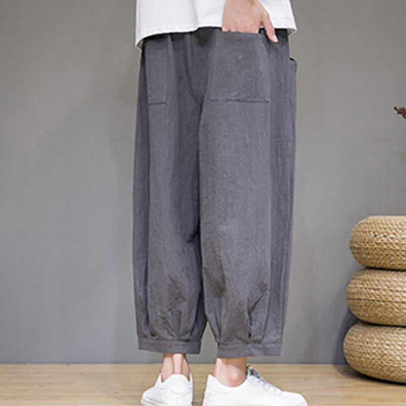 Nimara Ritual Simple Cotton Men's Cropped Capri Harem Pants With Pockets
