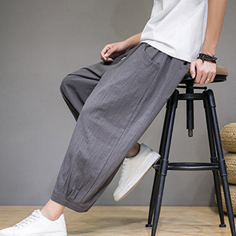 Nimara Ritual Simple Cotton Men's Cropped Capri Harem Pants With Pockets