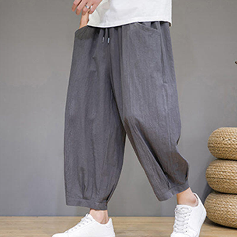 Nimara Ritual Simple Cotton Men's Cropped Capri Harem Pants With Pockets