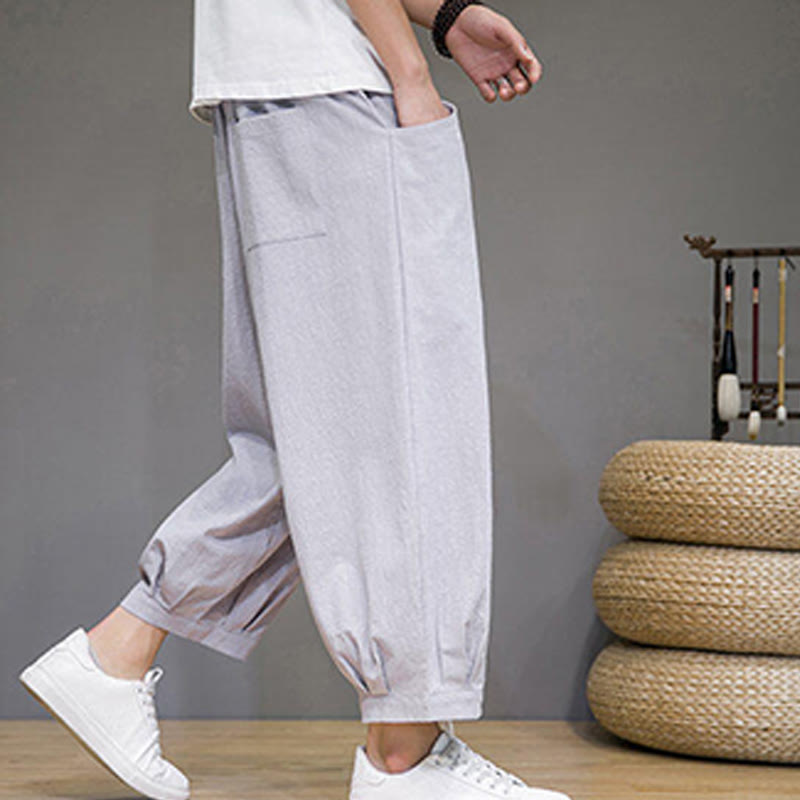 Nimara Ritual Simple Cotton Men's Cropped Capri Harem Pants With Pockets