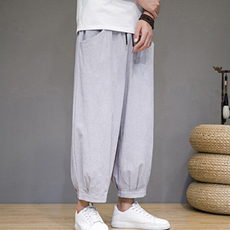 Nimara Ritual Simple Cotton Men's Cropped Capri Harem Pants With Pockets