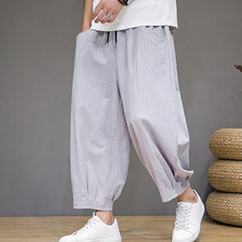 Nimara Ritual Simple Cotton Men's Cropped Capri Harem Pants With Pockets
