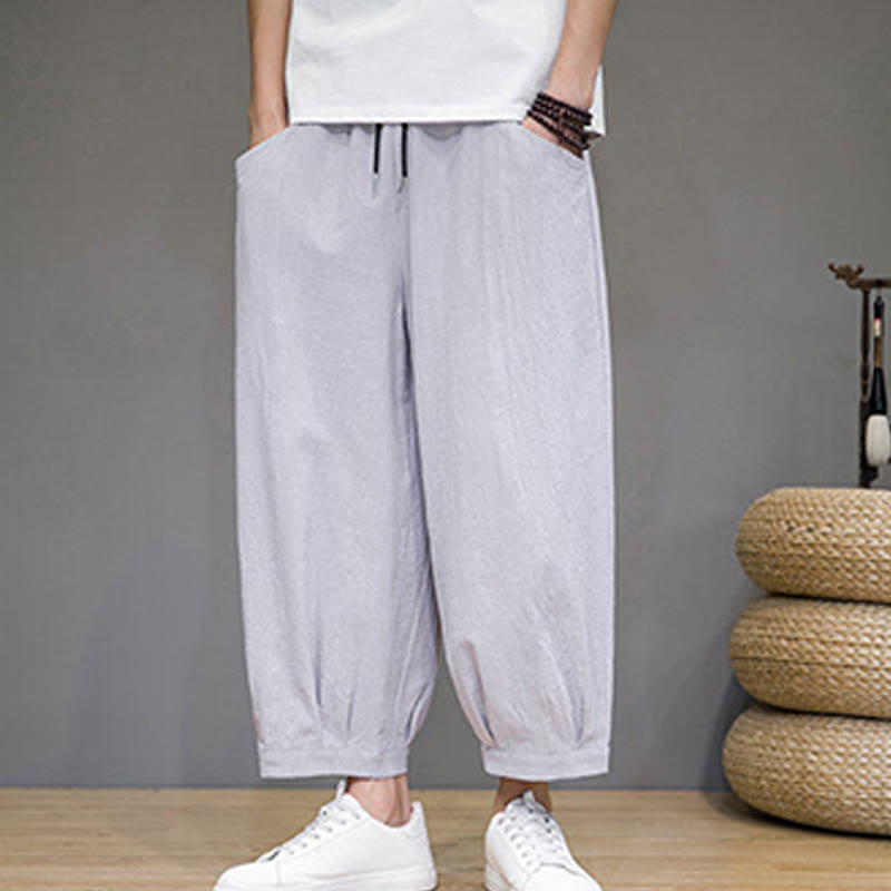 Nimara Ritual Simple Cotton Men's Cropped Capri Harem Pants With Pockets