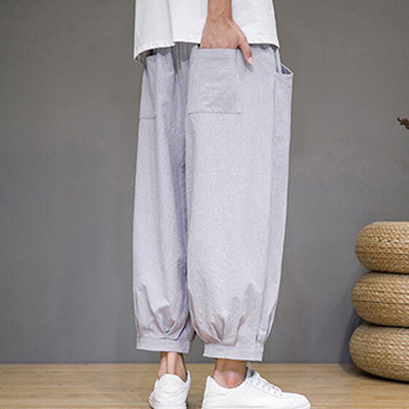 Nimara Ritual Simple Cotton Men's Cropped Capri Harem Pants With Pockets