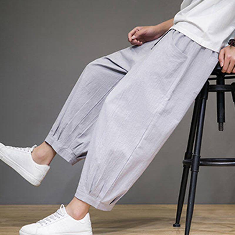 Nimara Ritual Simple Cotton Men's Cropped Capri Harem Pants With Pockets