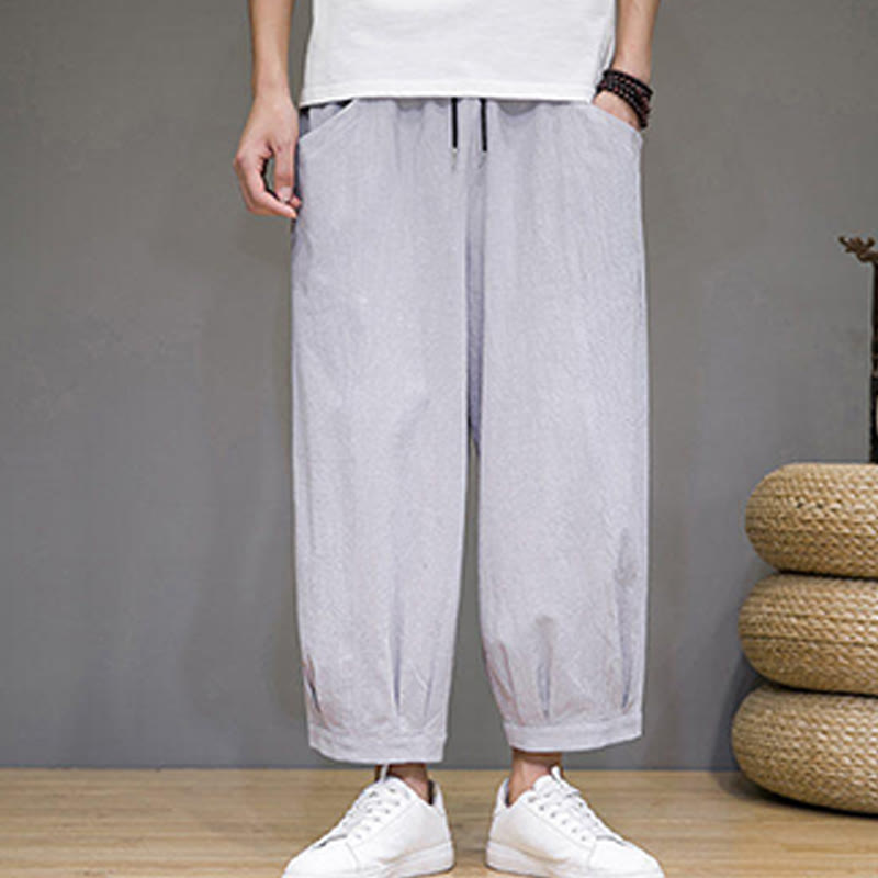 Nimara Ritual Simple Cotton Men's Cropped Capri Harem Pants With Pockets