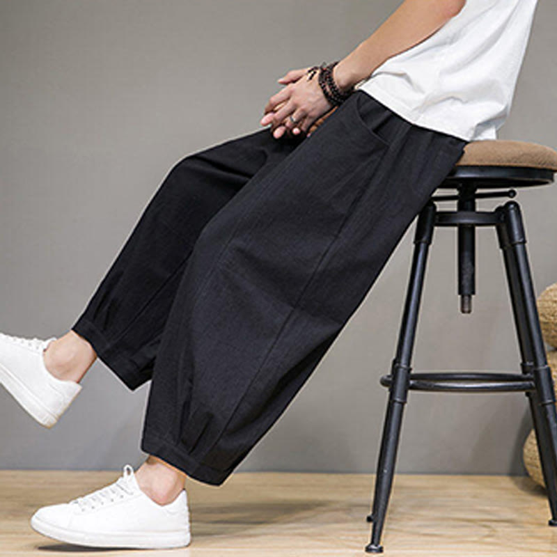Nimara Ritual Simple Cotton Men's Cropped Capri Harem Pants With Pockets