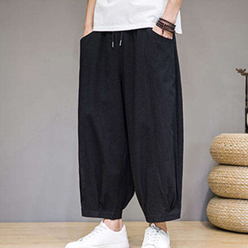 Nimara Ritual Simple Cotton Men's Cropped Capri Harem Pants With Pockets