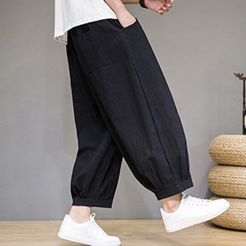 Nimara Ritual Simple Cotton Men's Cropped Capri Harem Pants With Pockets