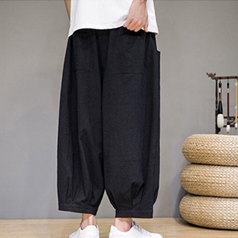 Nimara Ritual Simple Cotton Men's Cropped Capri Harem Pants With Pockets