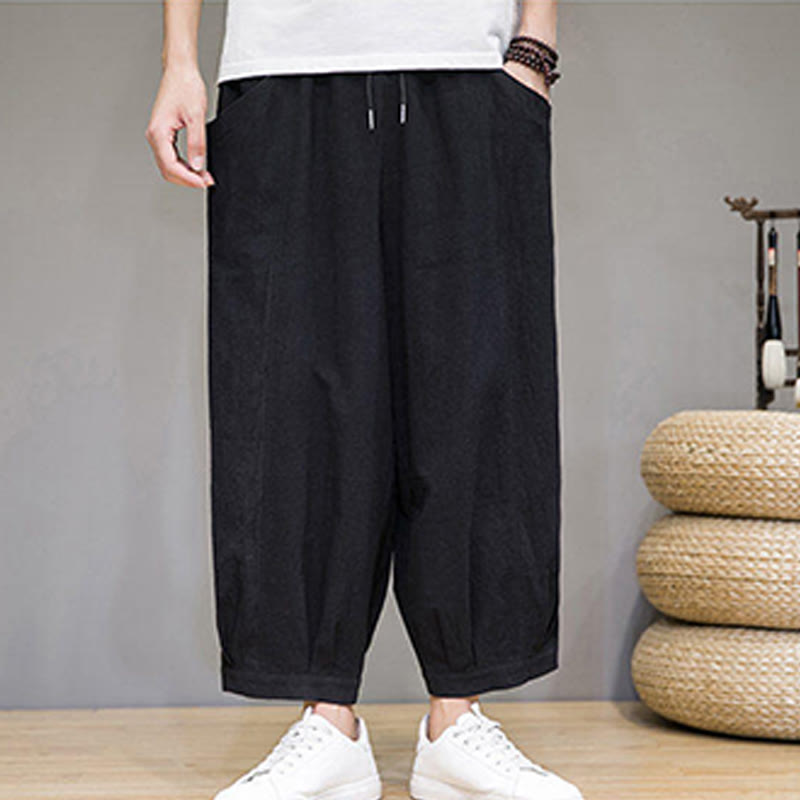 Nimara Ritual Simple Cotton Men's Cropped Capri Harem Pants With Pockets