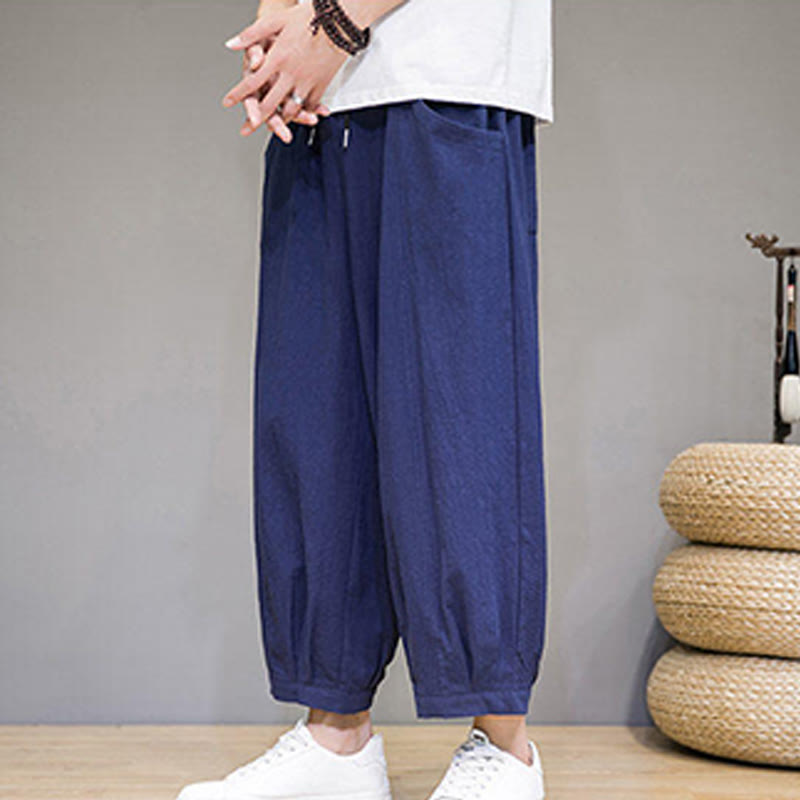 Nimara Ritual Simple Cotton Men's Cropped Capri Harem Pants With Pockets