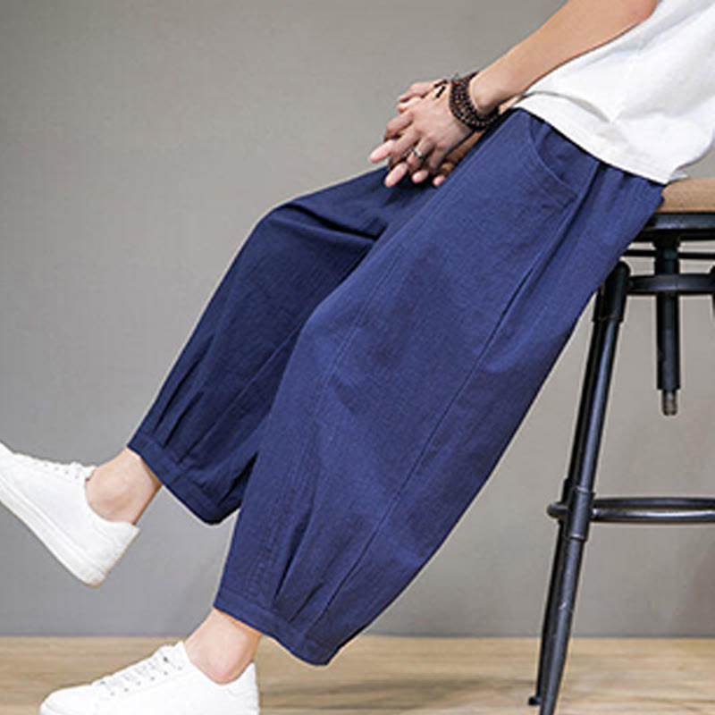 Nimara Ritual Simple Cotton Men's Cropped Capri Harem Pants With Pockets