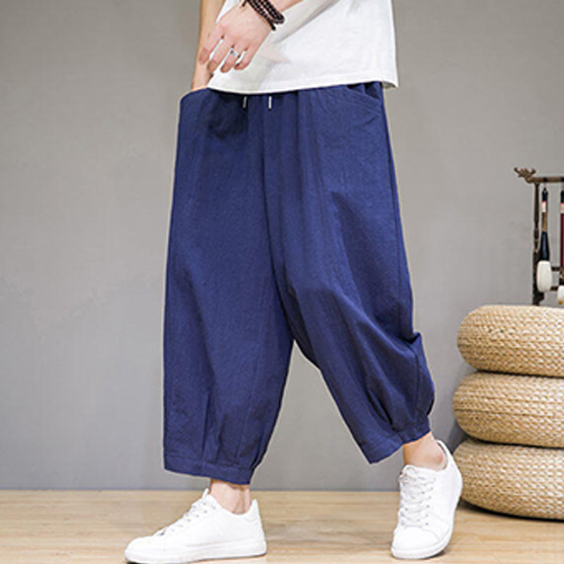 Nimara Ritual Simple Cotton Men's Cropped Capri Harem Pants With Pockets