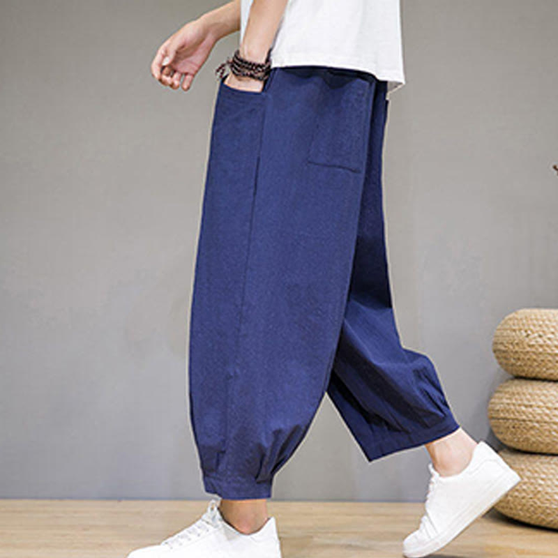 Nimara Ritual Simple Cotton Men's Cropped Capri Harem Pants With Pockets
