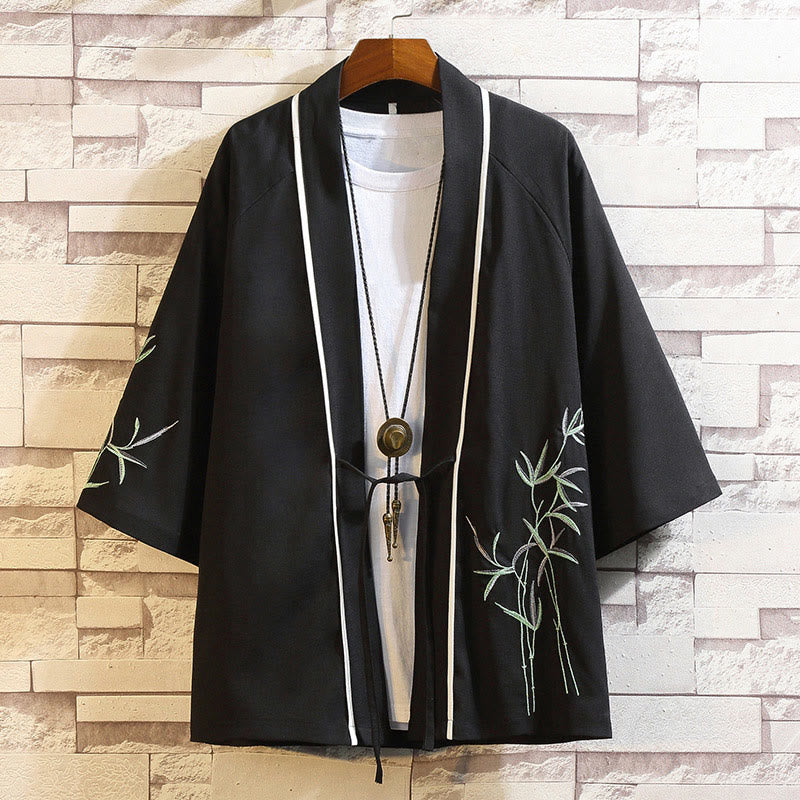 Nimara Ritual Embroidery Dragon Phoenix Auspicious Cloud Waves Leaves Cranes Open Front Jacket Men's Kimono