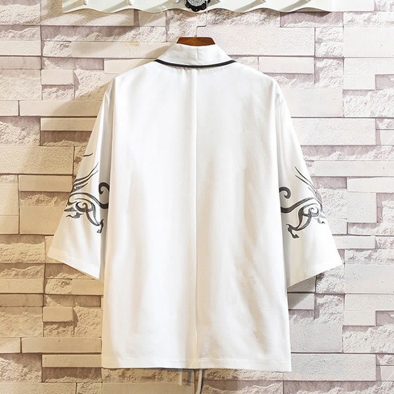 Nimara Ritual Embroidery Dragon Phoenix Auspicious Cloud Waves Leaves Cranes Open Front Jacket Men's Kimono