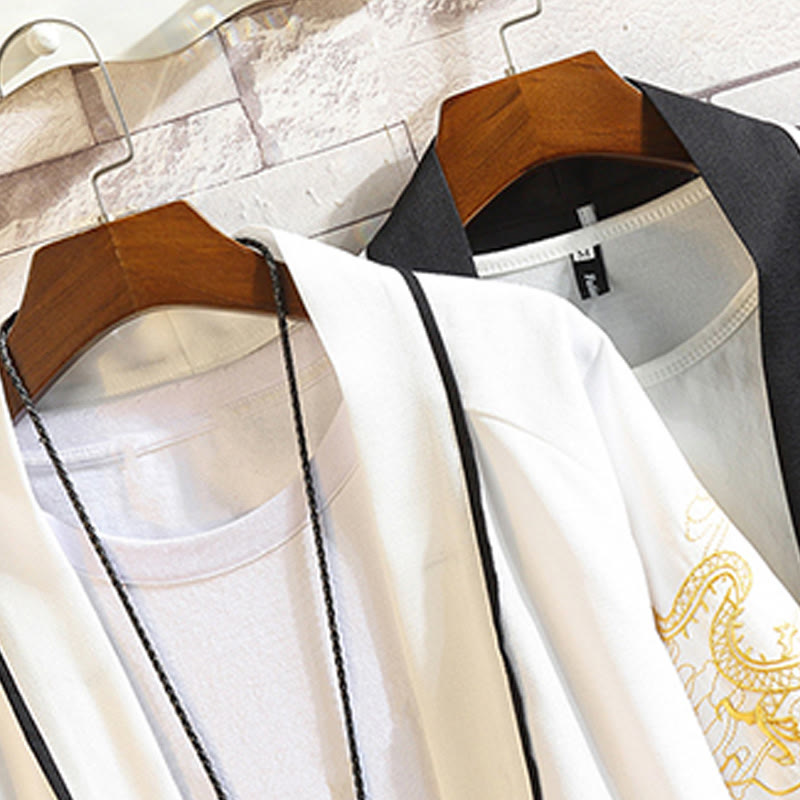 Nimara Ritual Embroidery Dragon Phoenix Auspicious Cloud Waves Leaves Cranes Open Front Jacket Men's Kimono