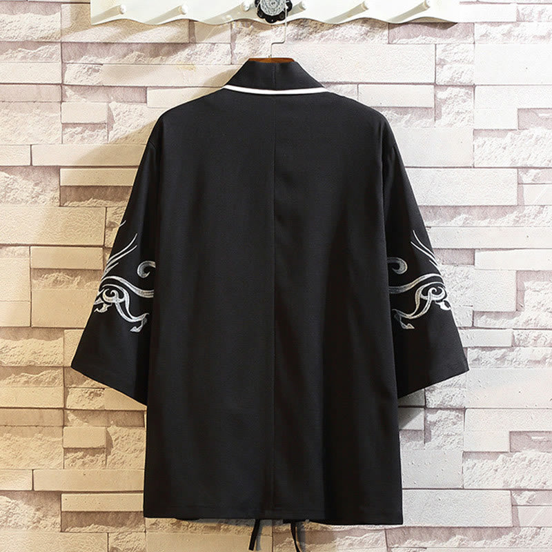 Nimara Ritual Embroidery Dragon Phoenix Auspicious Cloud Waves Leaves Cranes Open Front Jacket Men's Kimono