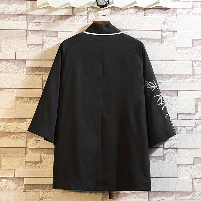 Nimara Ritual Embroidery Dragon Phoenix Auspicious Cloud Waves Leaves Cranes Open Front Jacket Men's Kimono