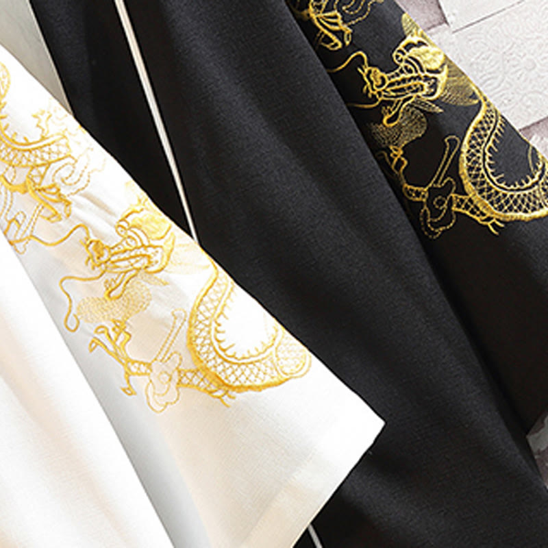 Nimara Ritual Embroidery Dragon Phoenix Auspicious Cloud Waves Leaves Cranes Open Front Jacket Men's Kimono