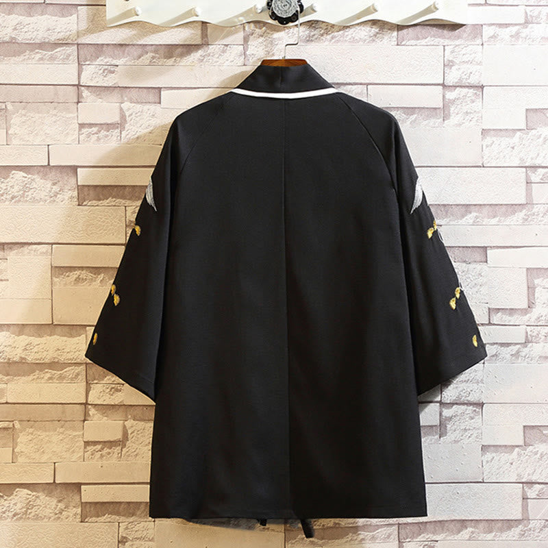 Nimara Ritual Embroidery Dragon Phoenix Auspicious Cloud Waves Leaves Cranes Open Front Jacket Men's Kimono