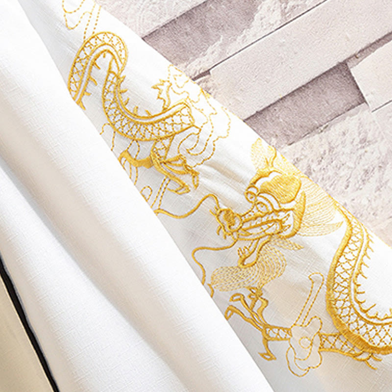 Nimara Ritual Embroidery Dragon Phoenix Auspicious Cloud Waves Leaves Cranes Open Front Jacket Men's Kimono