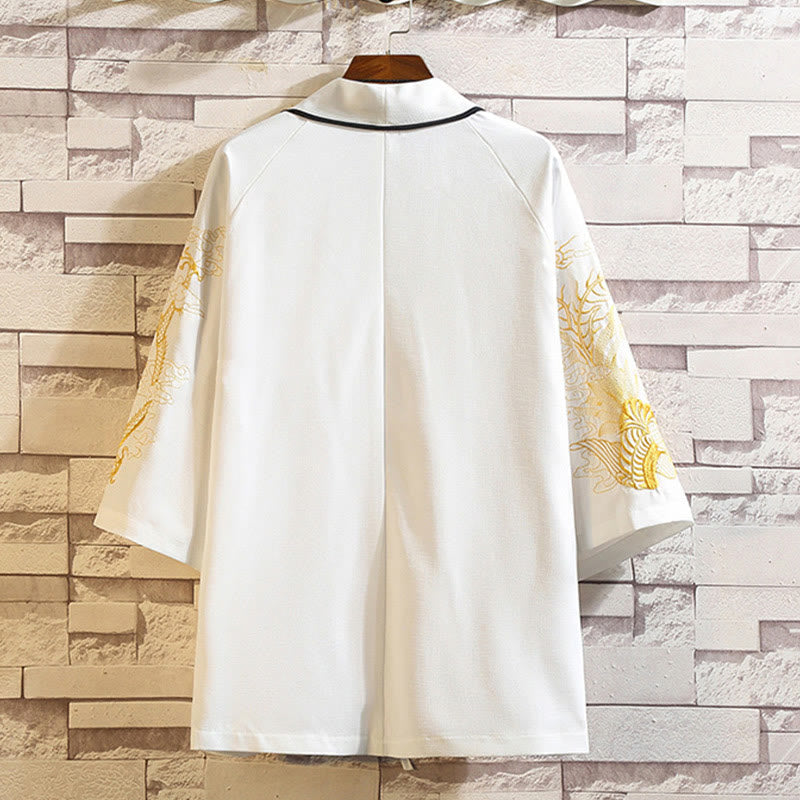 Nimara Ritual Embroidery Dragon Phoenix Auspicious Cloud Waves Leaves Cranes Open Front Jacket Men's Kimono