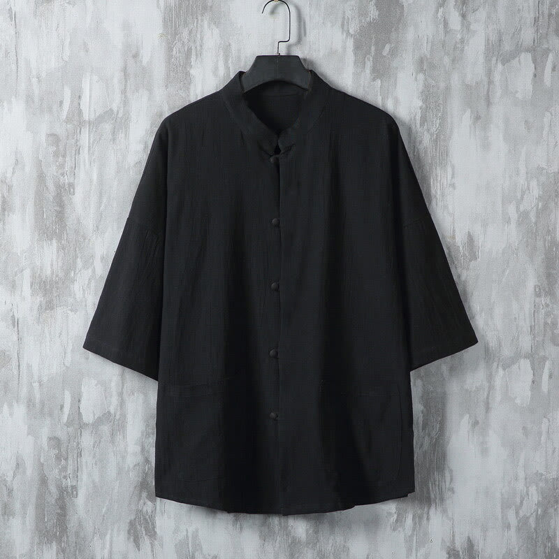 Nimara Ritual Summer Solid Color Tang Suit Design Men's Half Sleeve Linen Shirt With Pockets