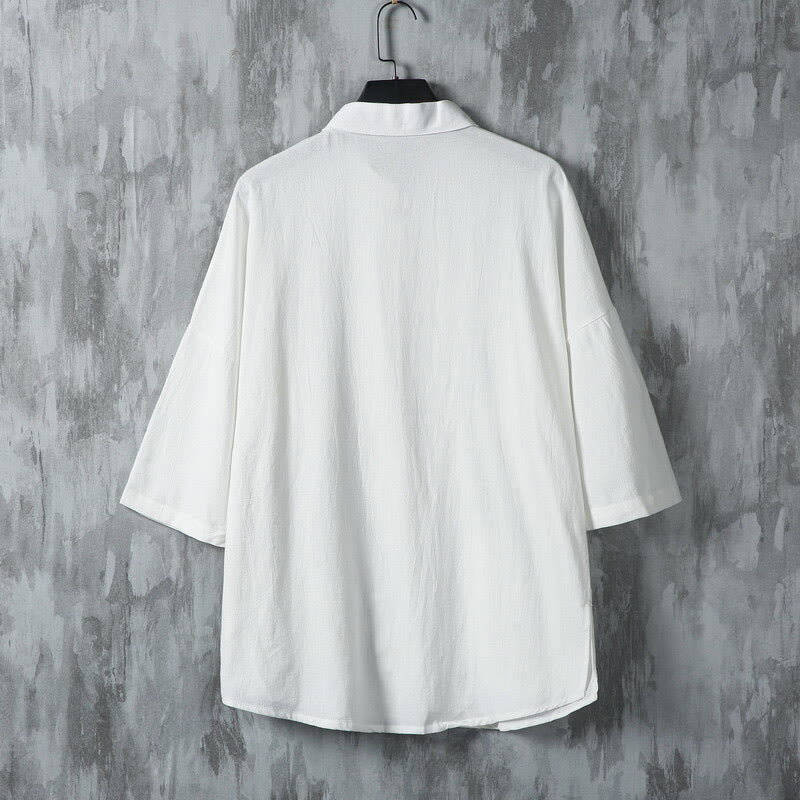 Nimara Ritual Summer Solid Color Tang Suit Design Men's Half Sleeve Linen Shirt With Pockets