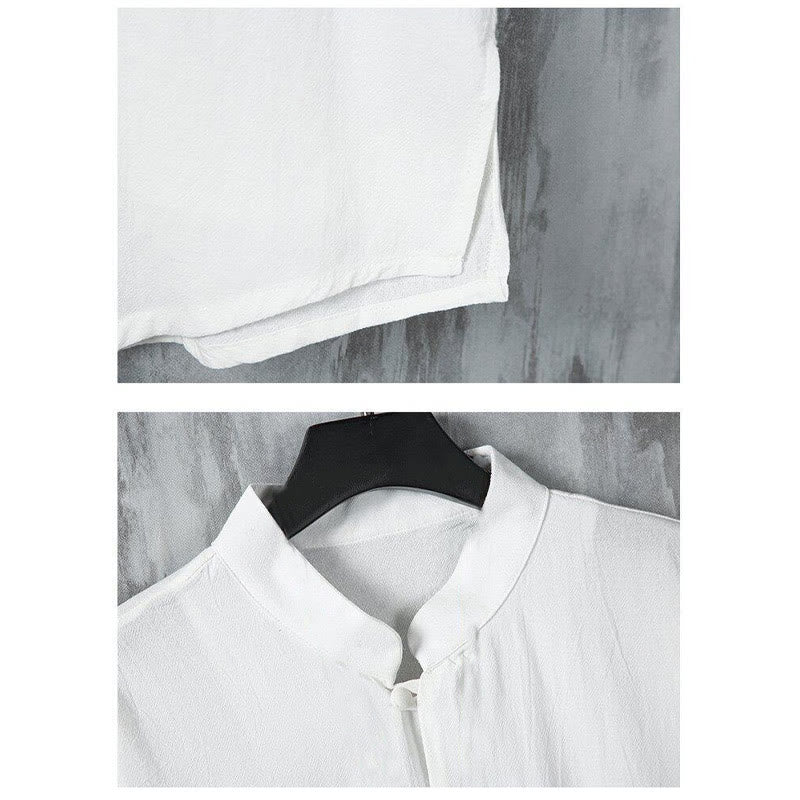 Nimara Ritual Summer Solid Color Tang Suit Design Men's Half Sleeve Linen Shirt With Pockets