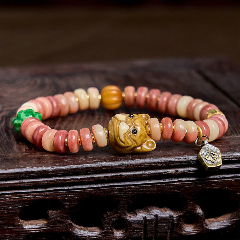 Nimara Ritual Natural Tibetan Camel Bone Purple Blood Beads Pug Luck Bracelet