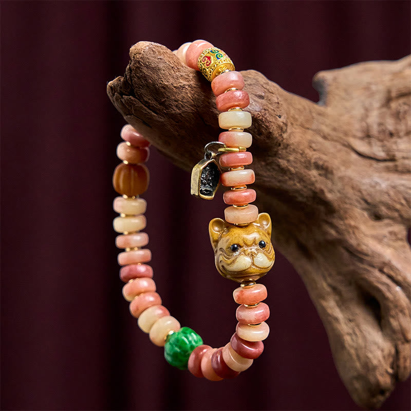 Nimara Ritual Natural Tibetan Camel Bone Purple Blood Beads Pug Luck Bracelet