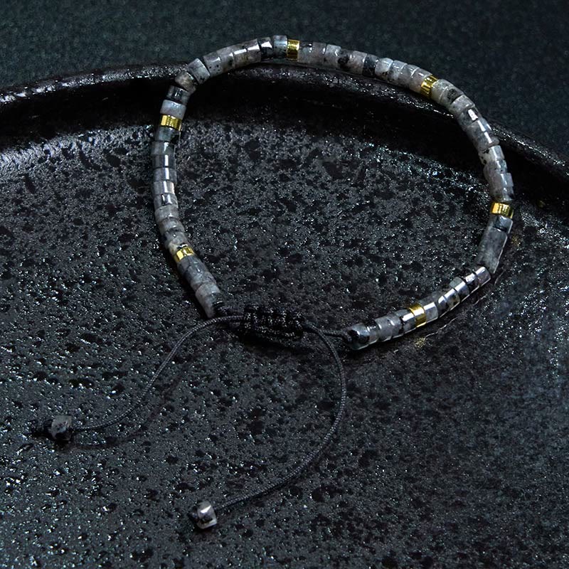 Nimara Ritual Natural Black Glitter Stone Courage Spacer Bead Bracelet