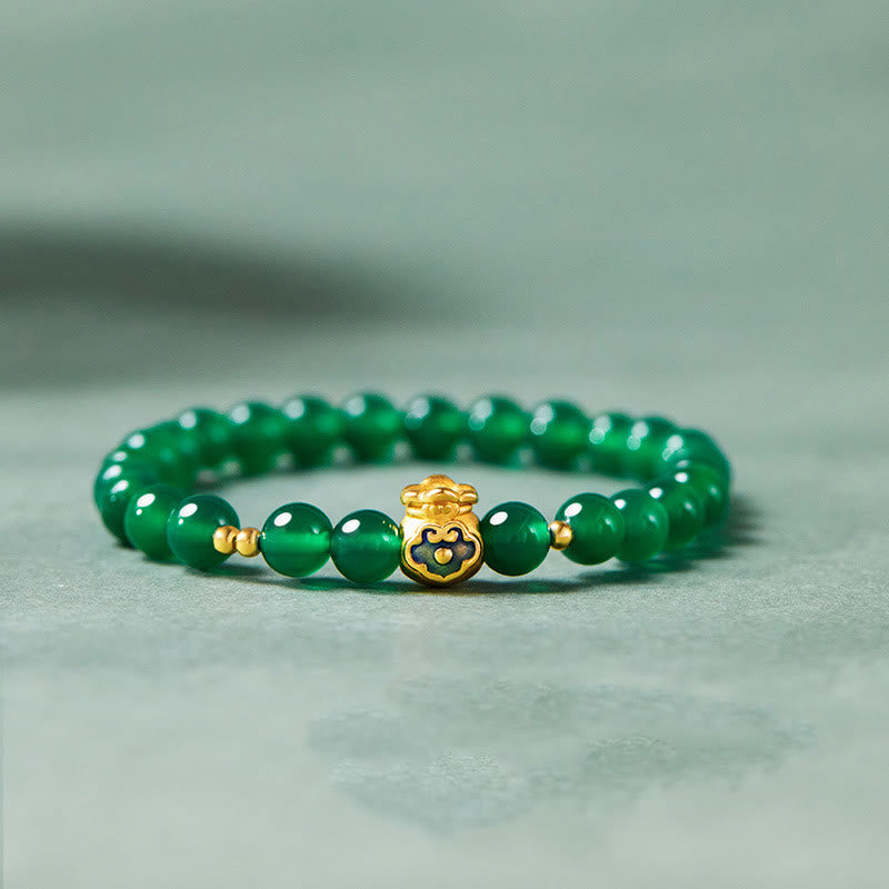 Nimara Ritual 999 Sterling Silver Lucky Bag Green Chalcedony Calm Bracelet