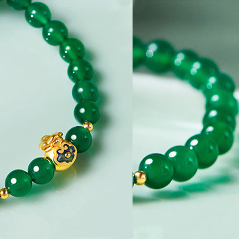 Nimara Ritual 999 Sterling Silver Lucky Bag Green Chalcedony Calm Bracelet
