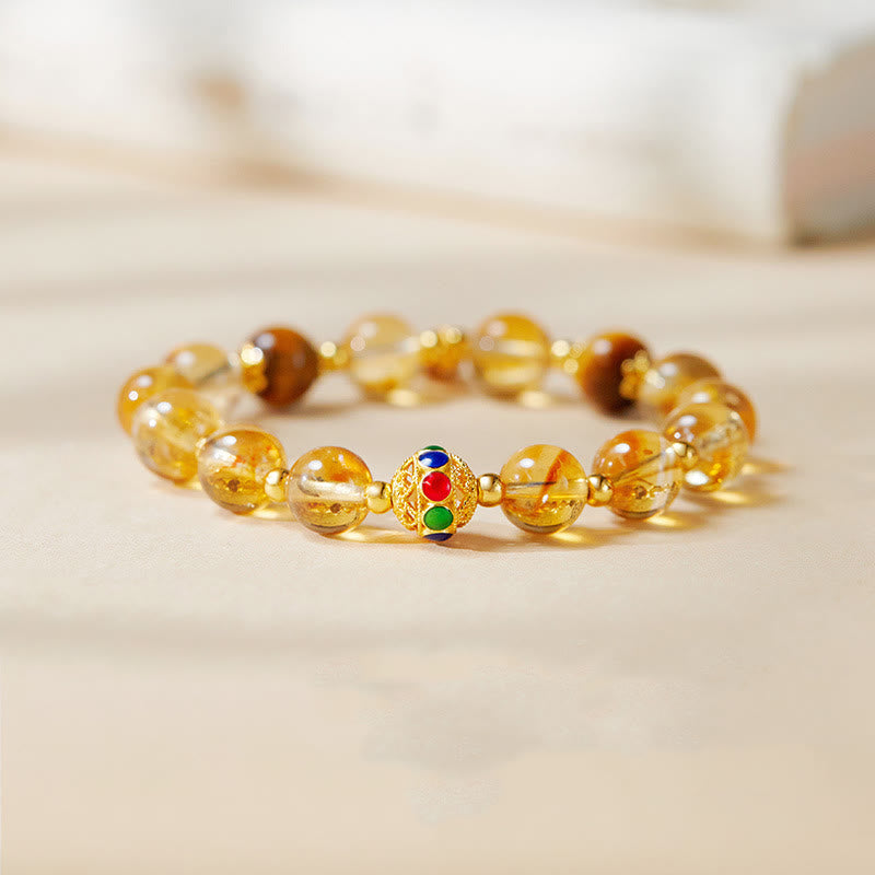 Nimara Ritual 925 Sterling Silver Fu Character Citrine Tiger Eye Protection Bracelet